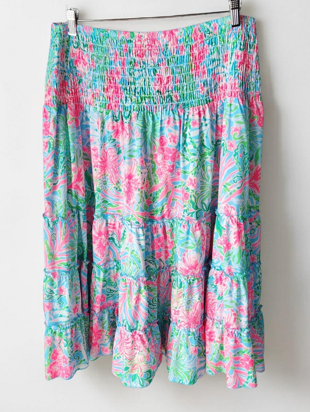 Lilly Pulitzer Deavan Midi Tiered Smocked Skirt Womens XL Leaf It Wild Colorful - Picture 4 of 11